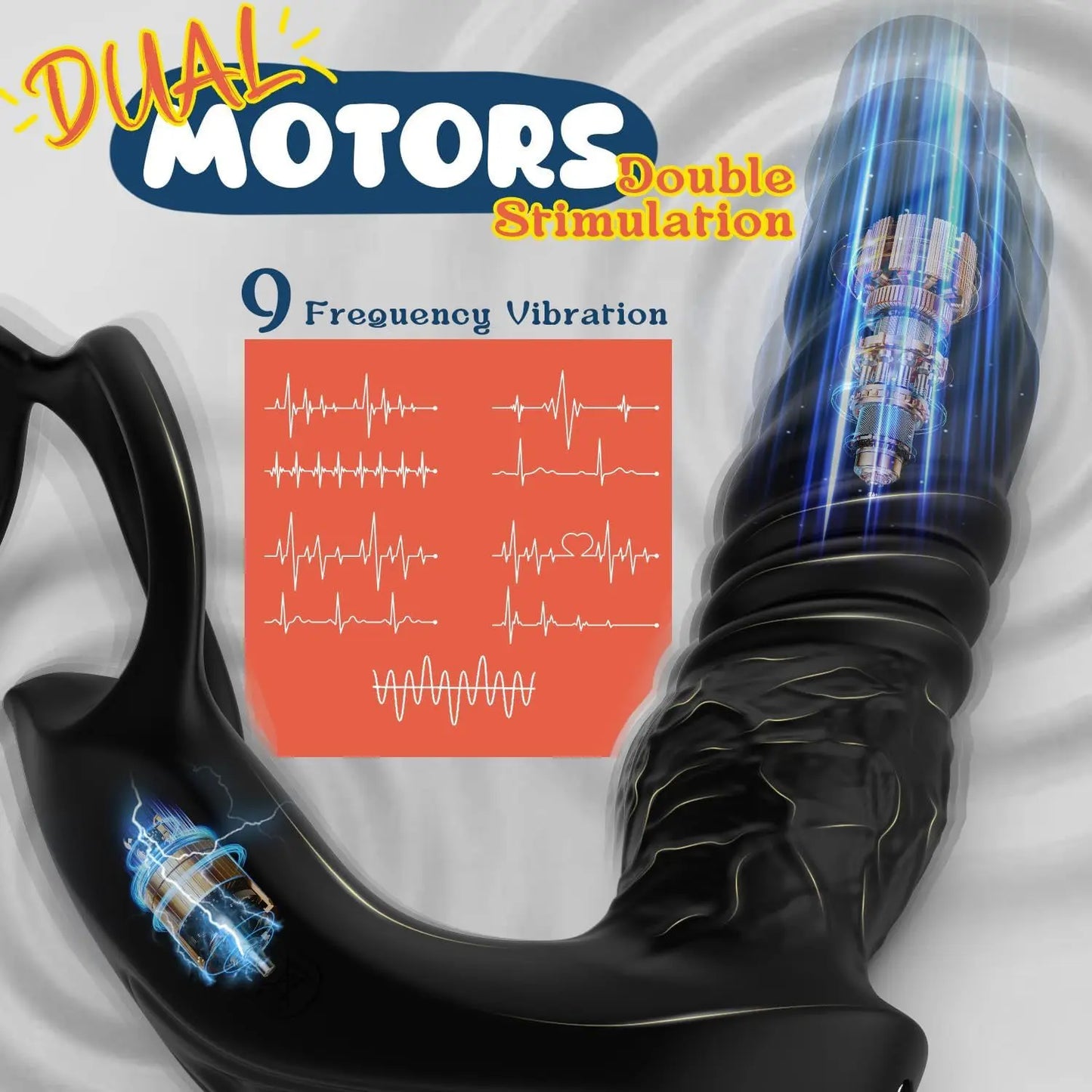 Male Sex Toy for Man Gay Couple Pleasure，5-in-1 Prostate Massager Thrusting Anal Vibrator ，Dual Silicone Cock Ring with APP&Re