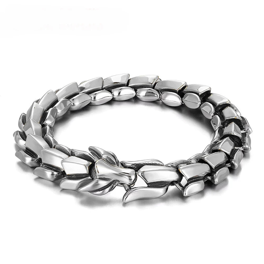 Personality Mens Jewellery Hip Hop Punk Head Dragon Lin Bracelet Retro Exaggerated Dragon Bracelet Jewelry Men Accessories Gift