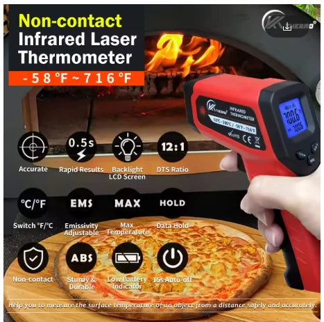 Digital infrared thermometer, non-contact industrial laser temperature gun, temperature range from -50 to 380 degrees Celsius.