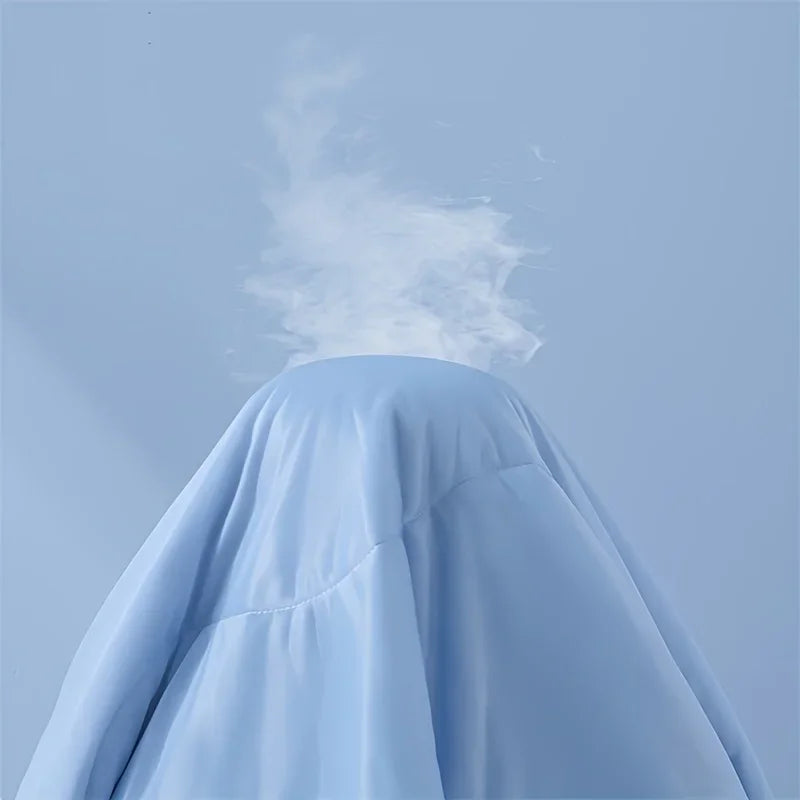 Ultra-Soft Cooling Summer Blanket - Light Blue & Gray Quilted Design, Breathable, Machine Washable, Perfect for Bed or Sofa