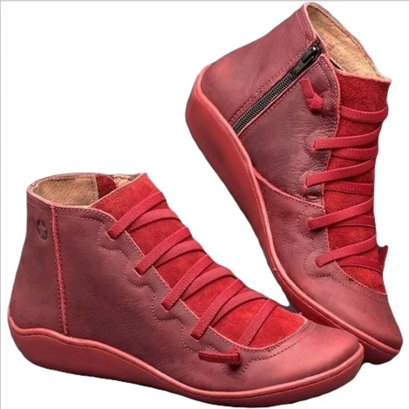 Boots  Women Winter Genuine leather Ankle Spring flat Shoes woman Short Vintage Boots With Fur 2023 for women lace up boots