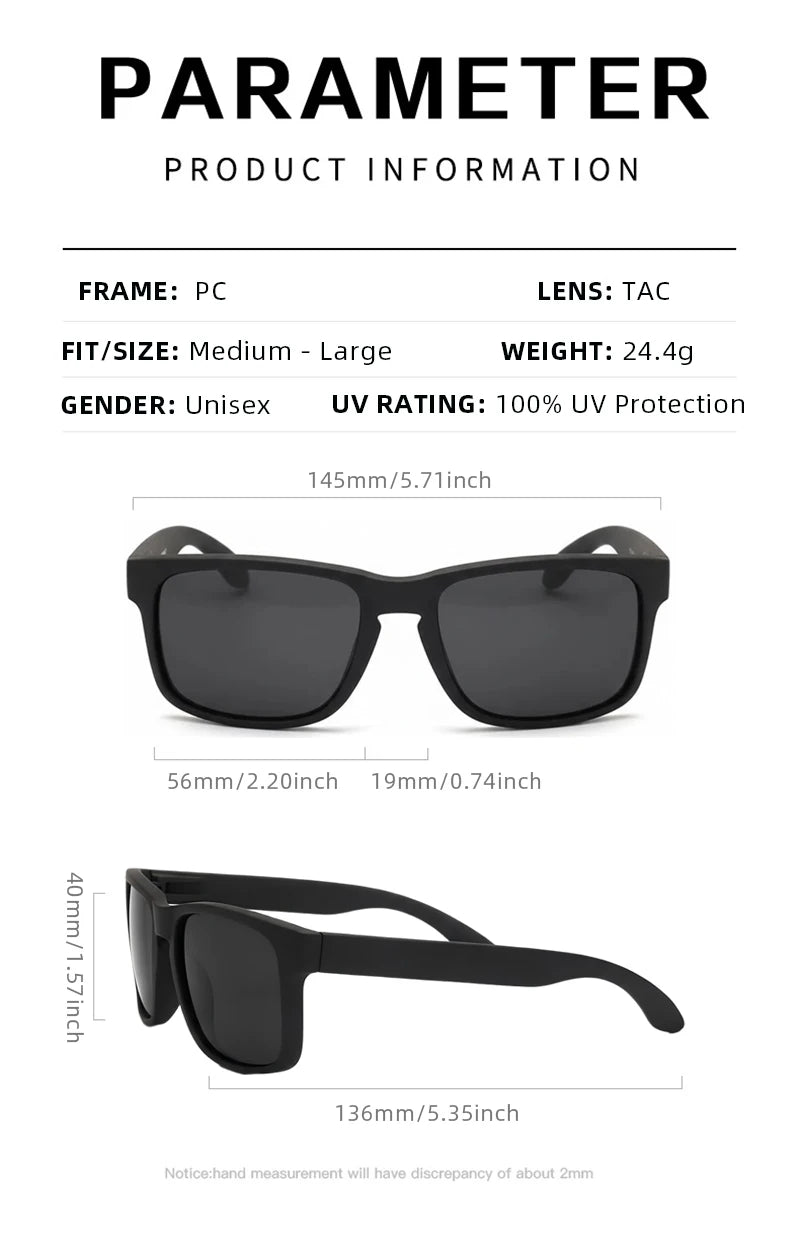 Classic Fashion Square Polarized Sunglasses Men Vintage Plastic Male Sun Glasses Women Stylish Black Outdoor Sports Shades UV400