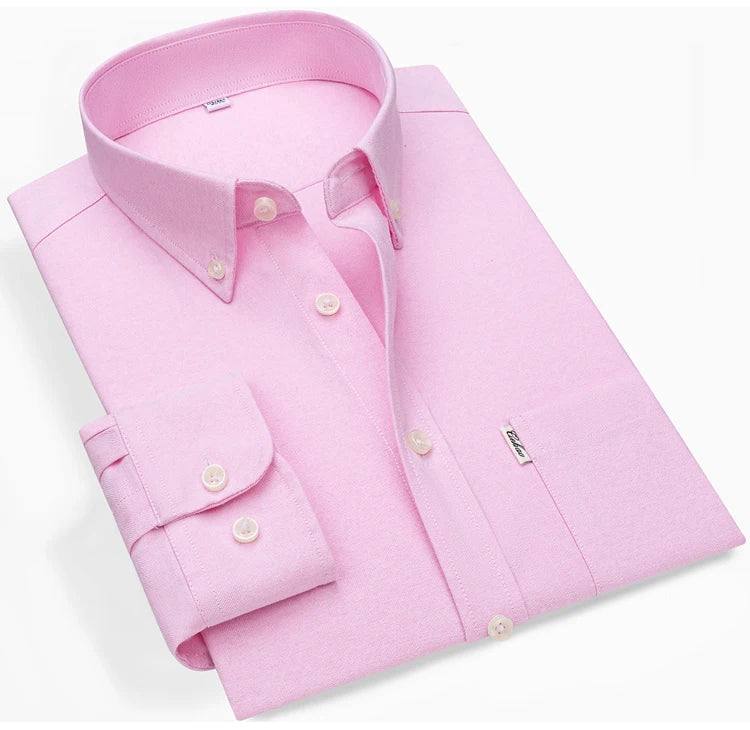 Men's Hard-wearing Comfortable 100% Cotton Long Sleeve Dress Shirt with Pocket, Spring Autumn Casual Oxford Button-Down Shirts