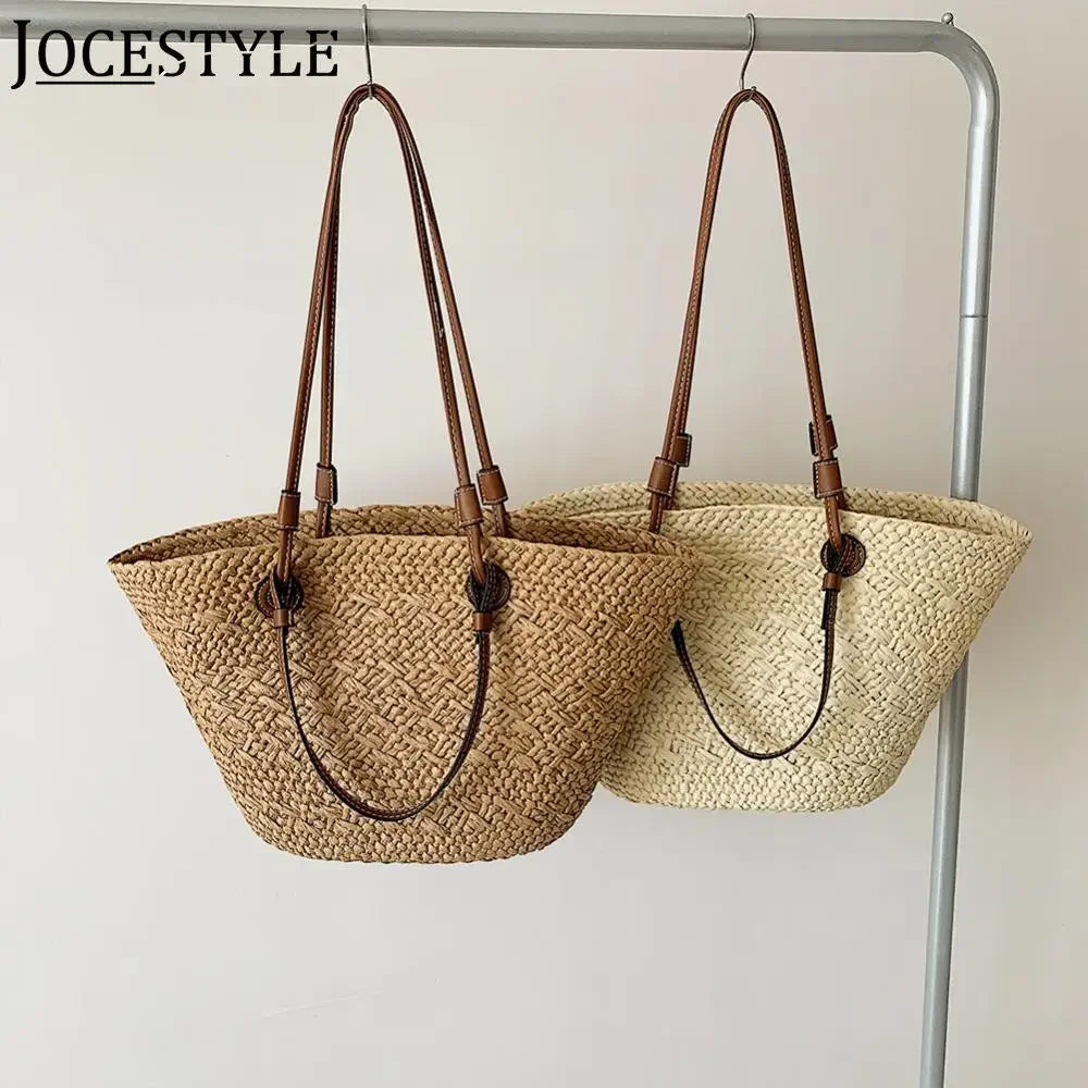 Women Woven Tote Bag Fashion Shoulder Bag Large Capacity Summer Beach Bags Simple Woven Handbag Chic Hobo Bag for Outdoor Travel