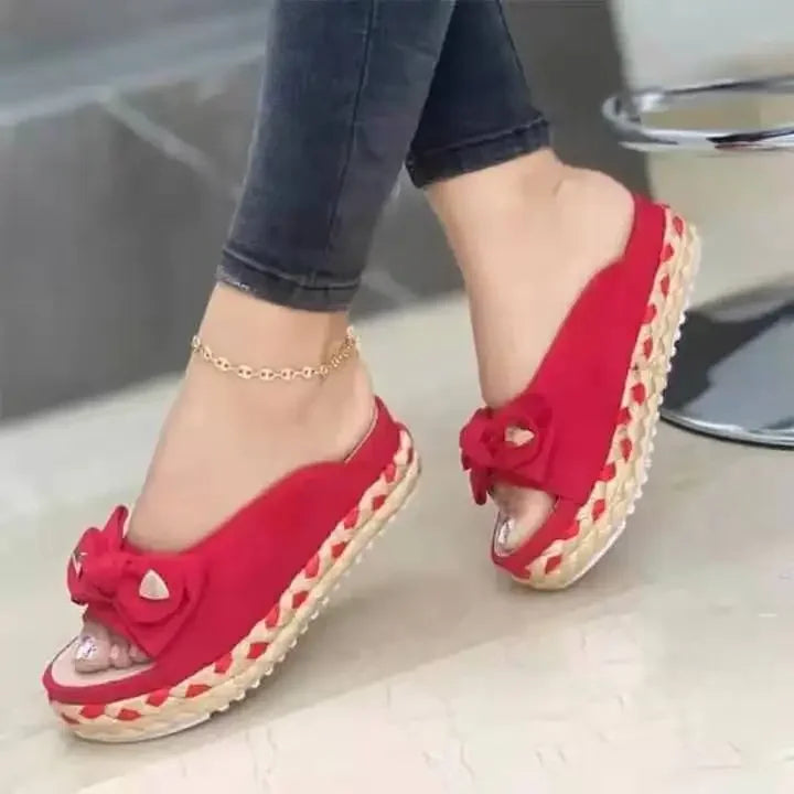 Women Woven Thick Sole Slippers Soft Stitching Ladies Sandals Comfortable Flat Sandals Women Open Toe Beach Shoes Woman Footwear