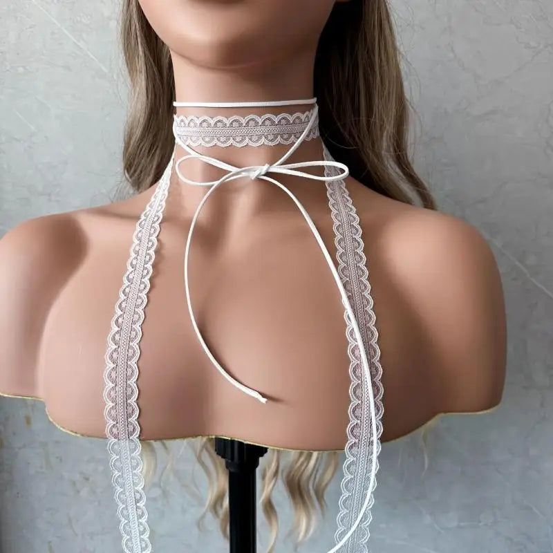 Elegant Long Rope Chain With Lace Ribbon Choker Necklace For Women Trendy Charms Ladies New Fashion Jewelry On Neck Decoration