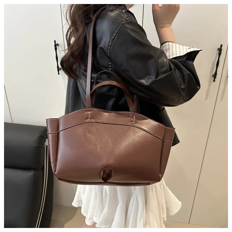 Women Tote Bag Underarm Bag Large Capacity PU Leather Shoulder Bags Vintage Solid Crossbody Bag Trendy Briefcase Bags with Purse