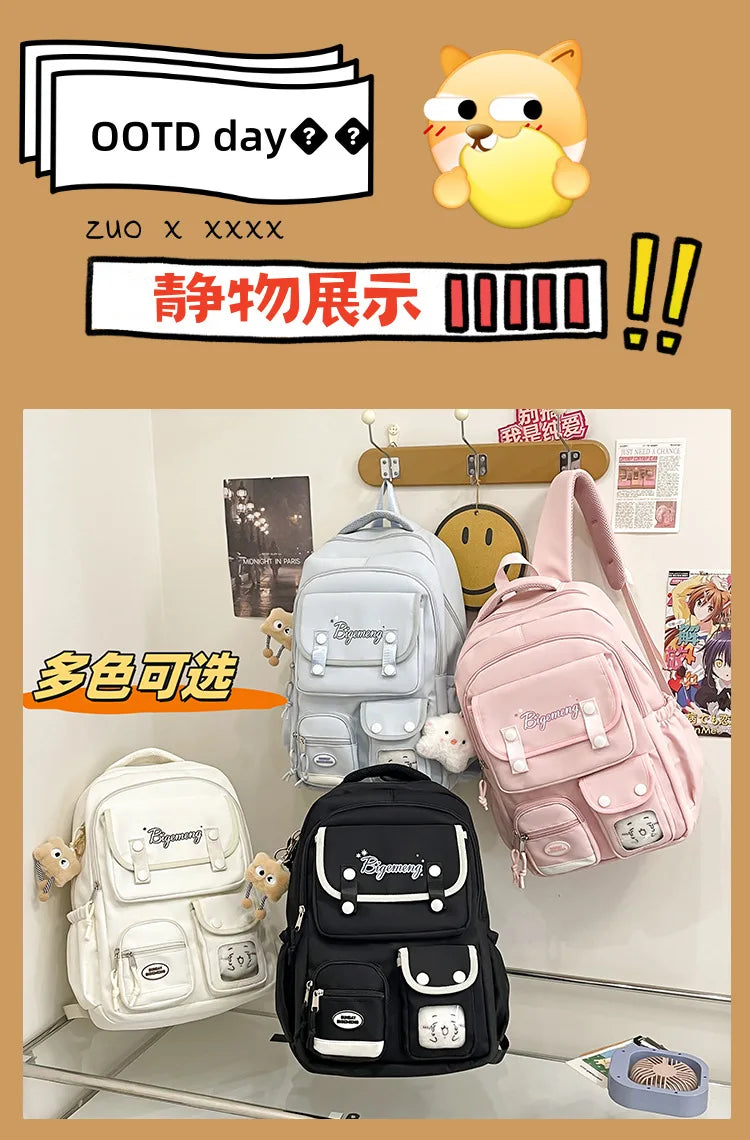 2025 cute student Backpack schoolbag For High School And Primary School Student Campus Versatile Backpack with doll