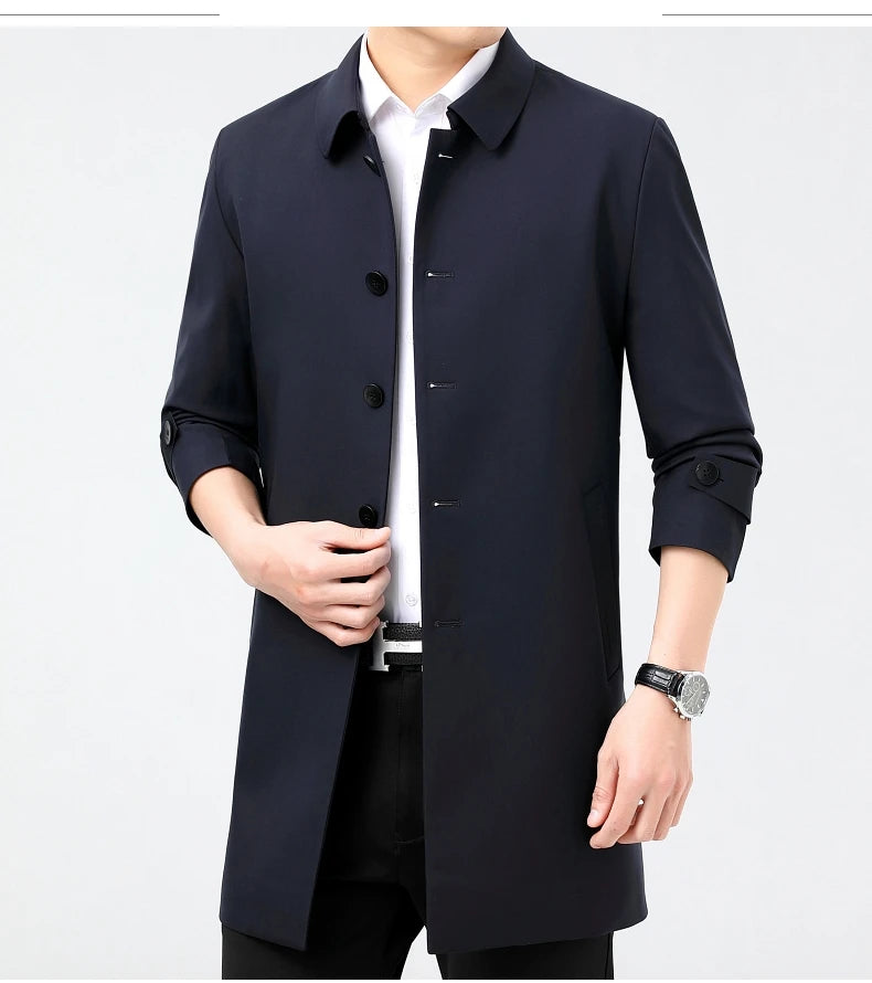 2025 New Wool Trench Coat in The Long High-end Handsome Men Lapel Large Size Spring and Autumn Old Dad Business Coat  M-4XL
