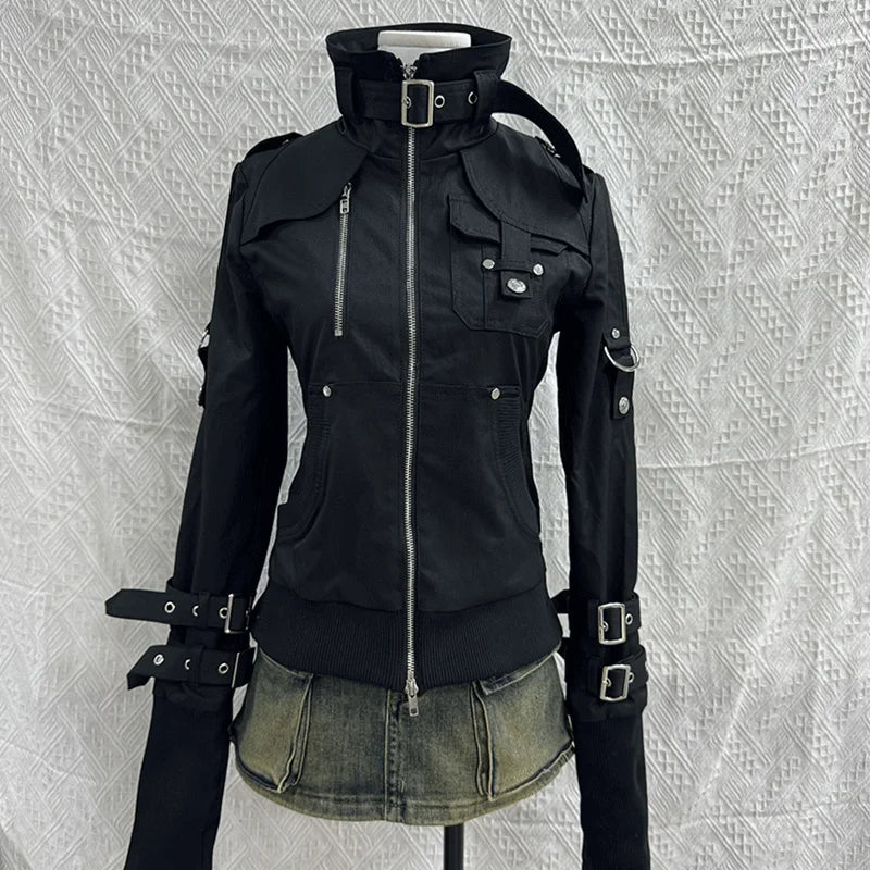 Goth Hoodies Y2k Clothing 2000s Vintage Women Punk Zipper Winter Hooded Korean Streetwear Harajuku Sweatshirts Girl Sweet Hoody