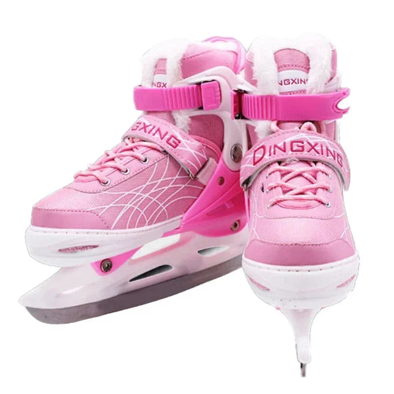 Adjustable Size Speed Skating Shoes Thermal Stretchable Ice Skates Ski Shoes Thicken with Ice Blade for Kids Adult Men And Women