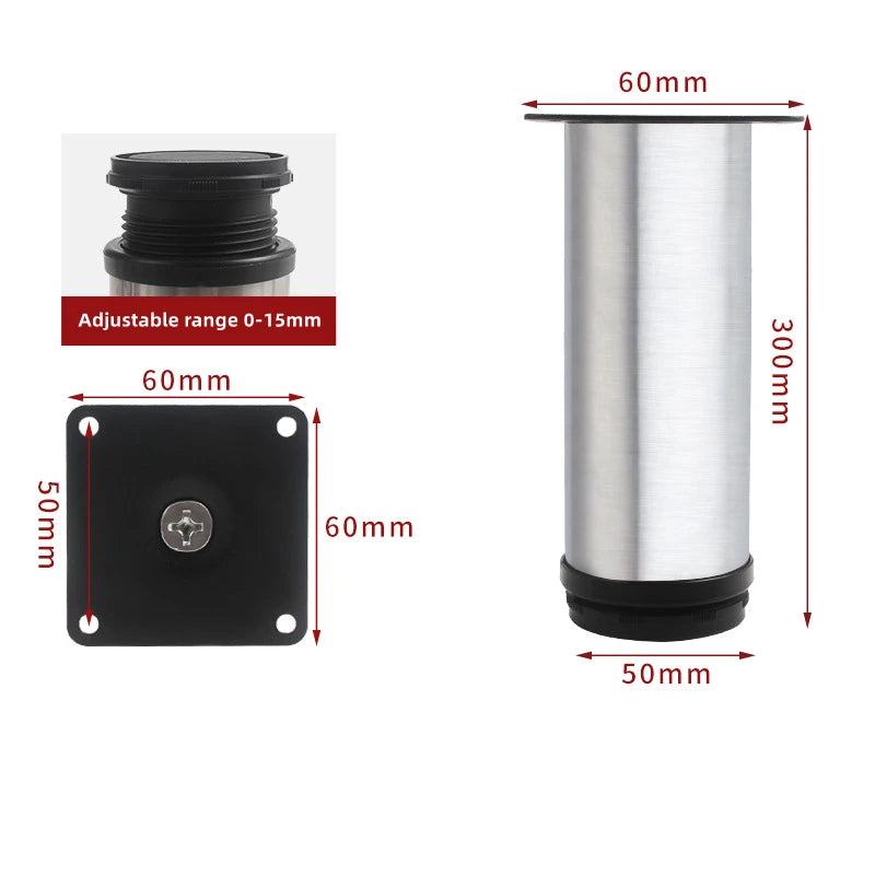 4Pcs 50mm-300mm Furniture Adjustable Cabinet Legs Stainless Steel Furniture Legs Cabinet Table Sofa Bed Feet Furniture Legs Feet