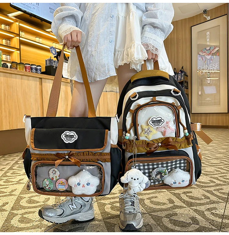 Large Capacity Children's School Bag Set for Girls Primary And Middle School Double Shoulder Backpack Sweet College Style