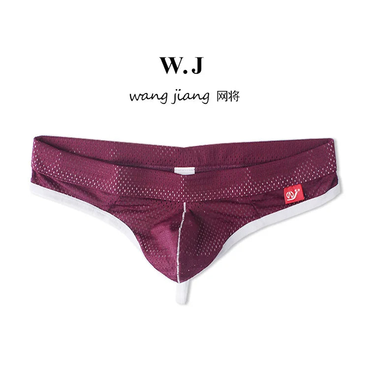 Men's Low Waist Thongs Breathable Nylon Mesh T Briefs Comfortable Underwear