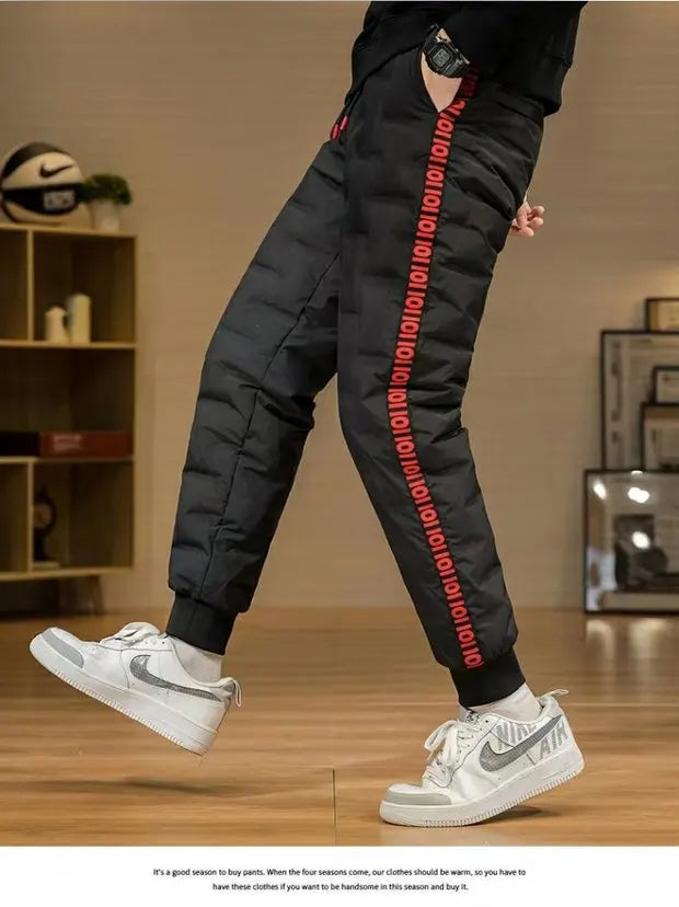 Men's down Trousers Large Size Winter Fce Warm Casual Du down Cotton Pants Loose Fit mid Waist Long Pants Polyester Fiber