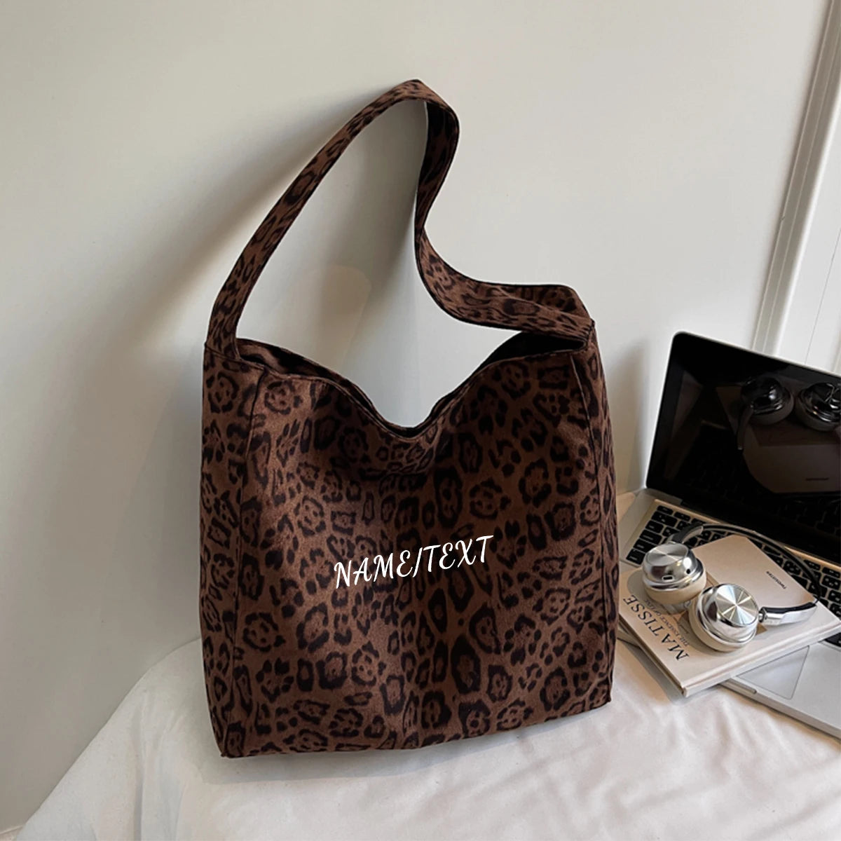 Custom Logo Tote Bag for Women, Large Capacity, Vintage Commuter Vacation Travel Bag, Single Shoulder Handbag, Suede DIY