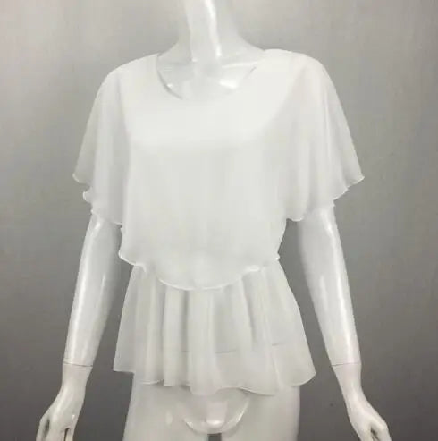 2025 Women Summer Tops Blouse Fashion Elegant Ruffle Batwing Sleeves Chiffon Shirt Loose Casual Clothing blusas mujer de moda