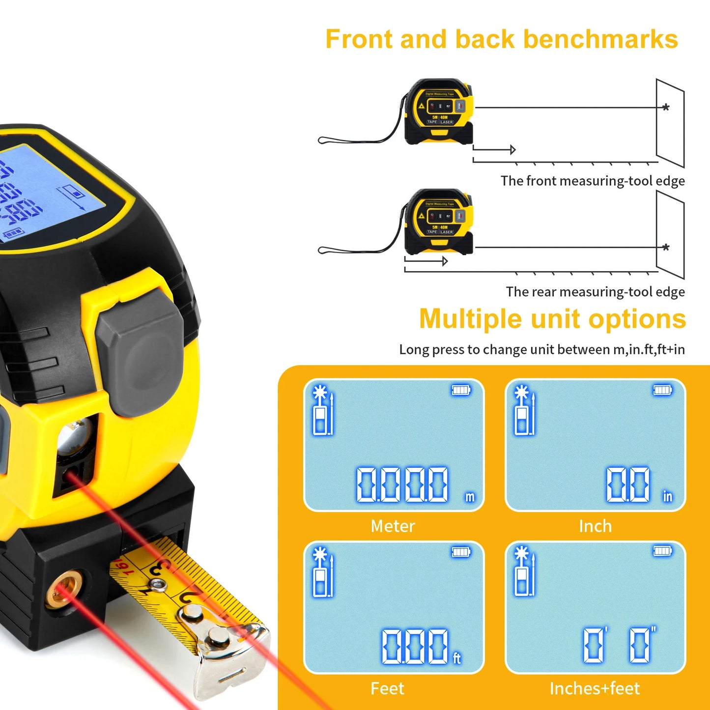 3IN1 Laser Tape Measure Meter Laser Rangefinder Meter With Digital Display 40M/60M Laser 5M Tape measure Precision Measure Ruler