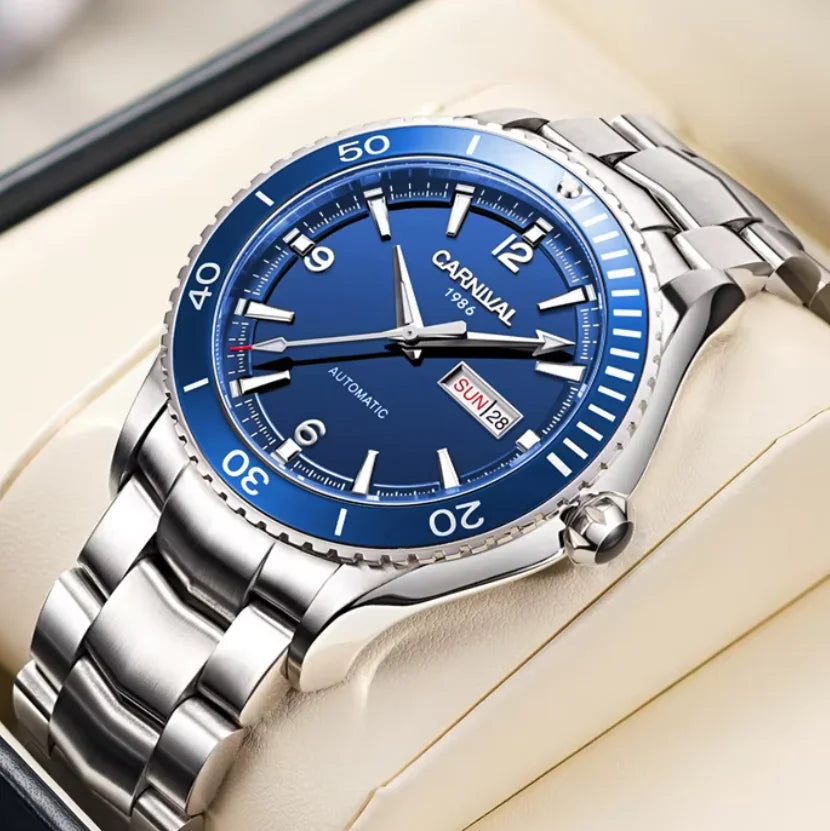 I&W Men Automatic Watch 41mm Mechanical Wristwatch 50M Waterproof Luminous Sapphire Mirror Dual Calendar Week Date