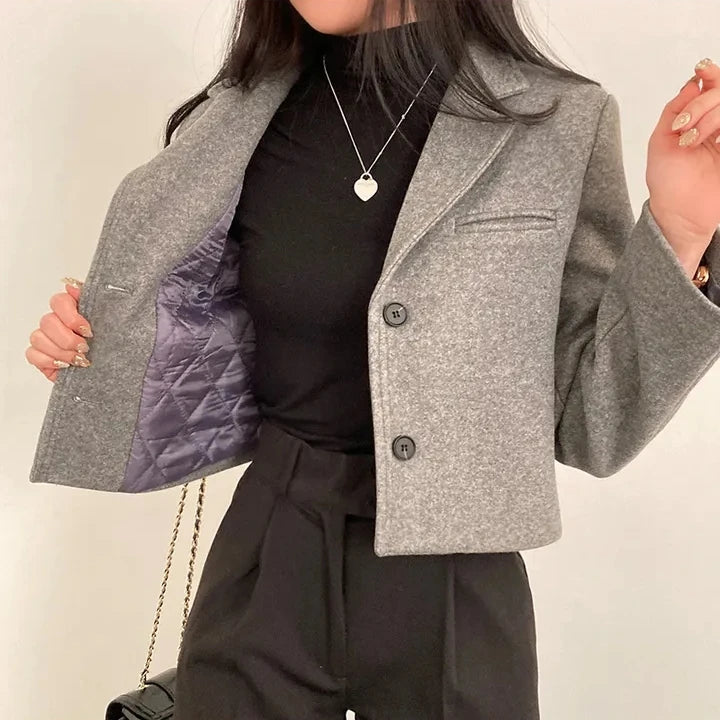 ort Thiened Woolen Coat for Women Winter New Sle Retro Single Button Suit Collar Coat Korean Sle Straight Tube pe