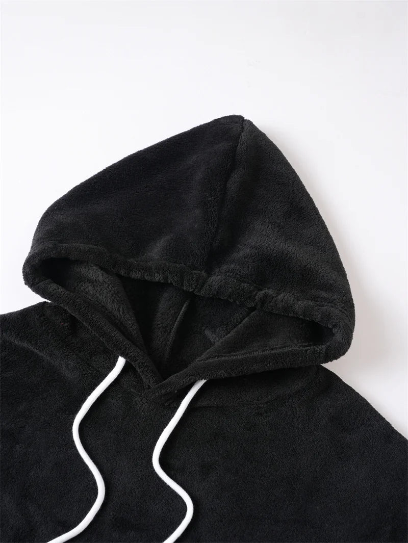 Autumn Winter Fashion Men's Hoodies Casual Trendy Solid Color coral fleece Long Sleeve pullover Loose Sweatshirts Male Hoodies
