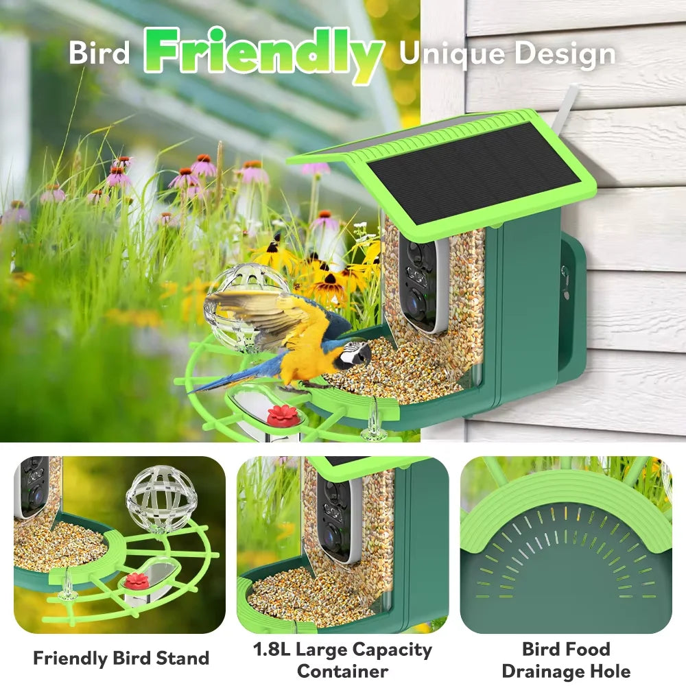 5MP Solar Bird Feeder Camera WiFi Wireless HD Night Vision with Solar Panel Rechargeable Battery Instant Alerts for Birdwatching