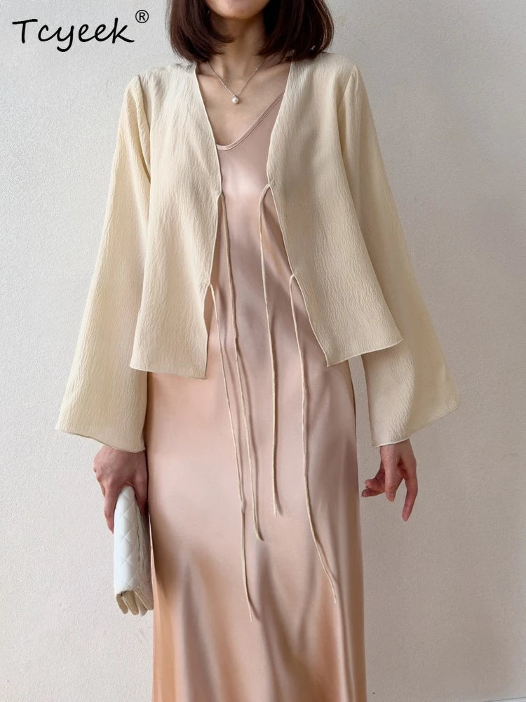 Tcyeek 100% Natural Mulberry Silk Long Dress 21MM Real Silk Summer Dresses for Women 2026 Elegant Dresses Womens Clothing Платье