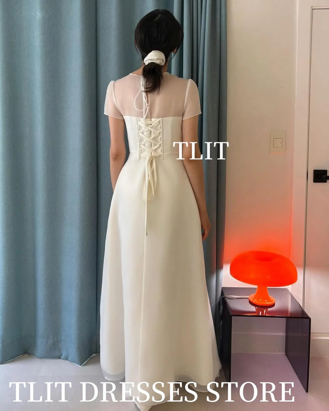 TLIT Simple Silk Organza Wedding Dresses Regular Puff Sleeves Gowns Customized Korea Wedding Dresses Photo Shoot Corset Gown