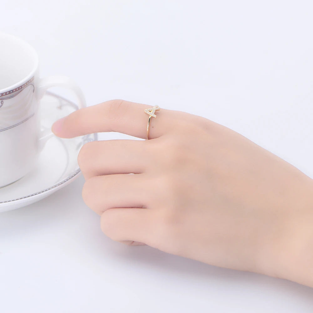 925 Sterling Jewelry A-Z 26 Letters Name Initial Rings Gold Plated Silver Fashion Simple S925 Ring Zircon Round Brilliant Cut