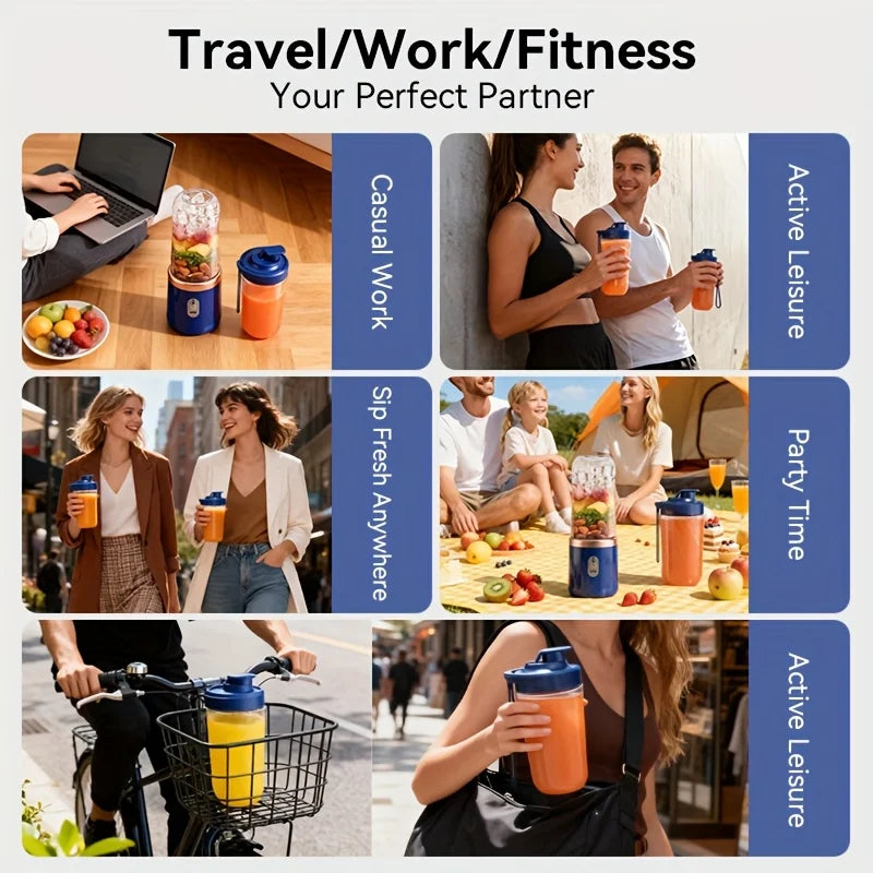 400ML Portable Blender Bottle Electric 6 Blades Multifunction USB Juice Smoothie Maker with Ice Crush Cup Food Processor