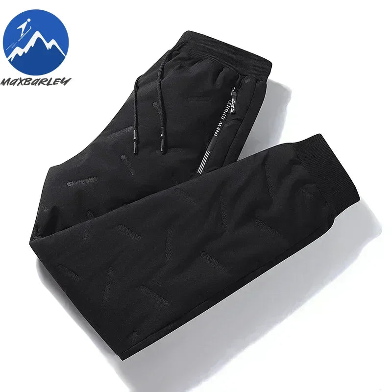 Winter Zip Pockets Thicken Fleece Sweatpants Men Joggers Black Grey Down Cotton Warm Pants Male Water Proof Thermal Trousers 7XL