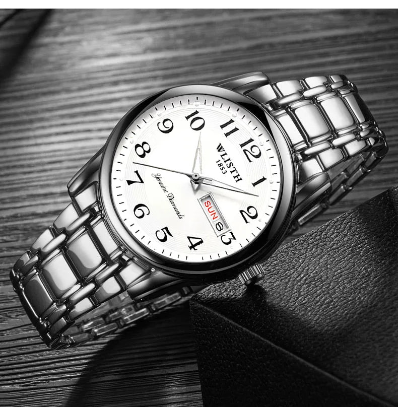 WLISTH Men's Elderly Large Number Watch - Luminous Waterproof Quartz Watch Wholesale Stainless Steel Band Mineral Glass