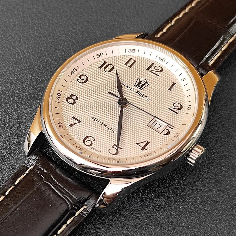 Men's Automatic Watch, Business Haiou ST2130 Caliber, Burnt Blue Ultra-Thin Hands with Date Display