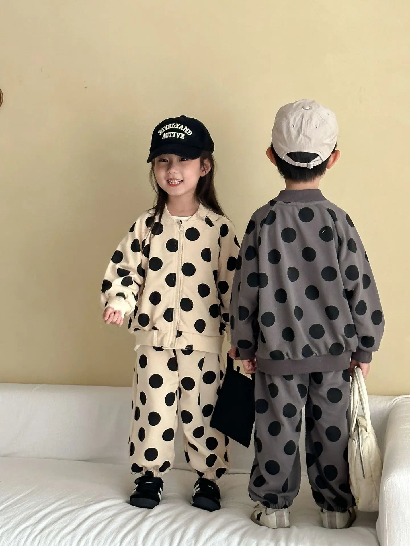 2025 Autumn New Children Long Sleeve Clothes Set Boys Girls Zipper Coat + Sweat Pants 2pcs Suit Kids Casual Polka Dot Outfits