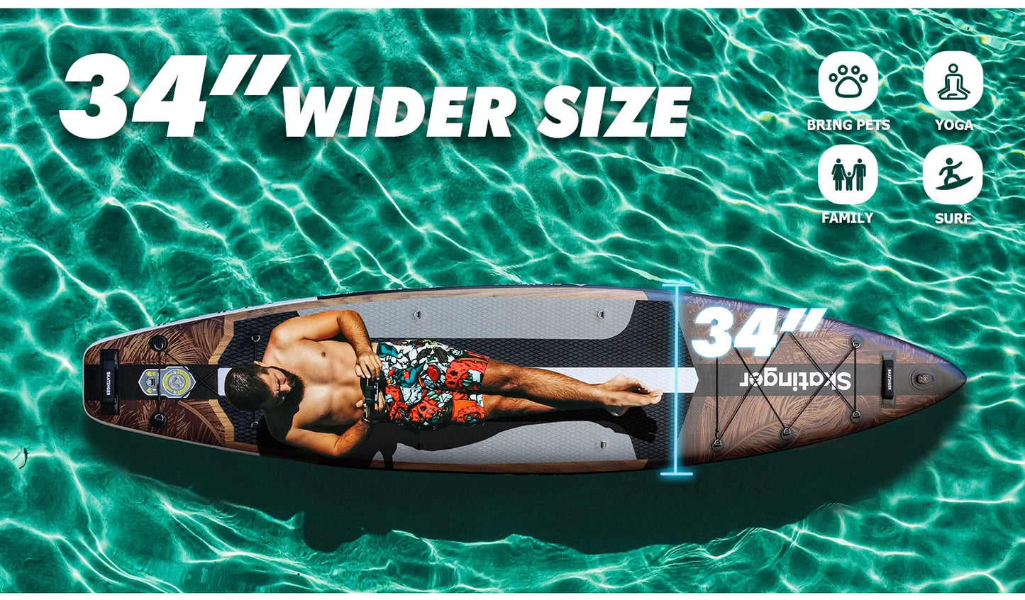 SKATINGER 12'6''x34''x6'' Inflatable Paddle Board for Adults Waterproof Standing Style SUP Board with Accessories for Aquatic