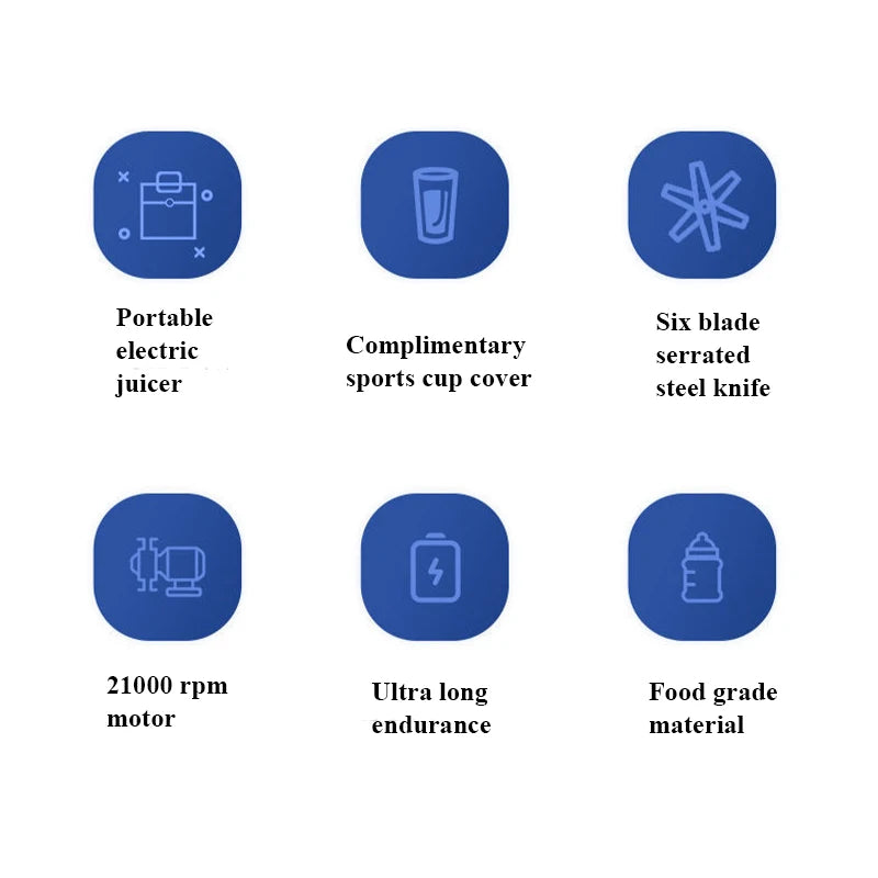 Portable Juicer Cup Smoothie Blender 6 Blade Blender Bottle Household Fruit Juicer Cup USB Rechargeable Juicer Kitchen Tool