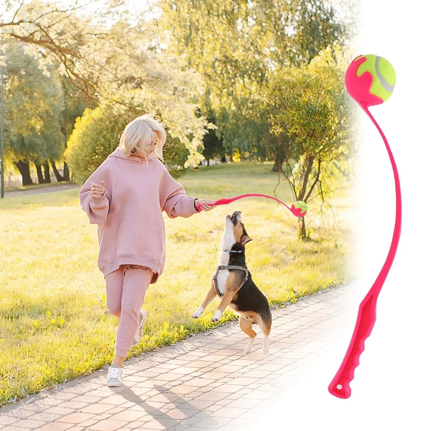 Pet Tennis Ball Launcher Set Outdoor Dog Training Toy Fetch Play Durable Ergonomic Handle Interactive Ball Picking Pet Supplies