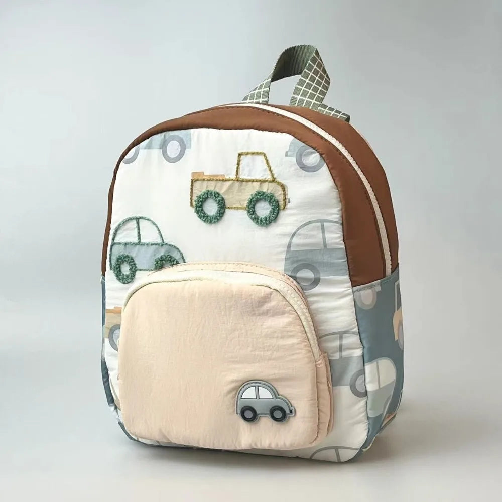 Cartoon Car Embroidery Children's School Backpack Kindergarten Multifunctional School Bags Boys and Girls Lightweight Backpack