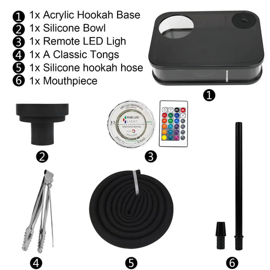 Acrylic Hookah with LED Light Shisha Box Nargile Sheesha Narguile Chicha Cachimbas Water Pipe Shisha Hookah Set Accessory