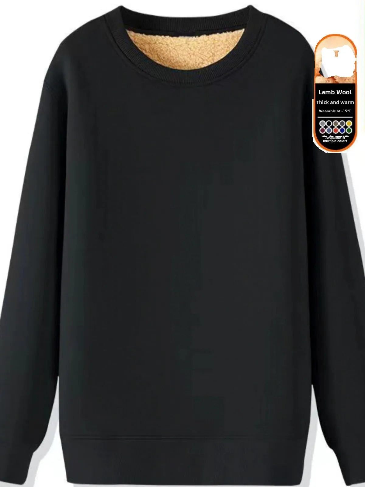Men's Fleece Lined round Neck Sweatshirt Loose Long Sleeve T-Shirt Thickened Lamb Velvet Warm Winter Base Layer Shirt