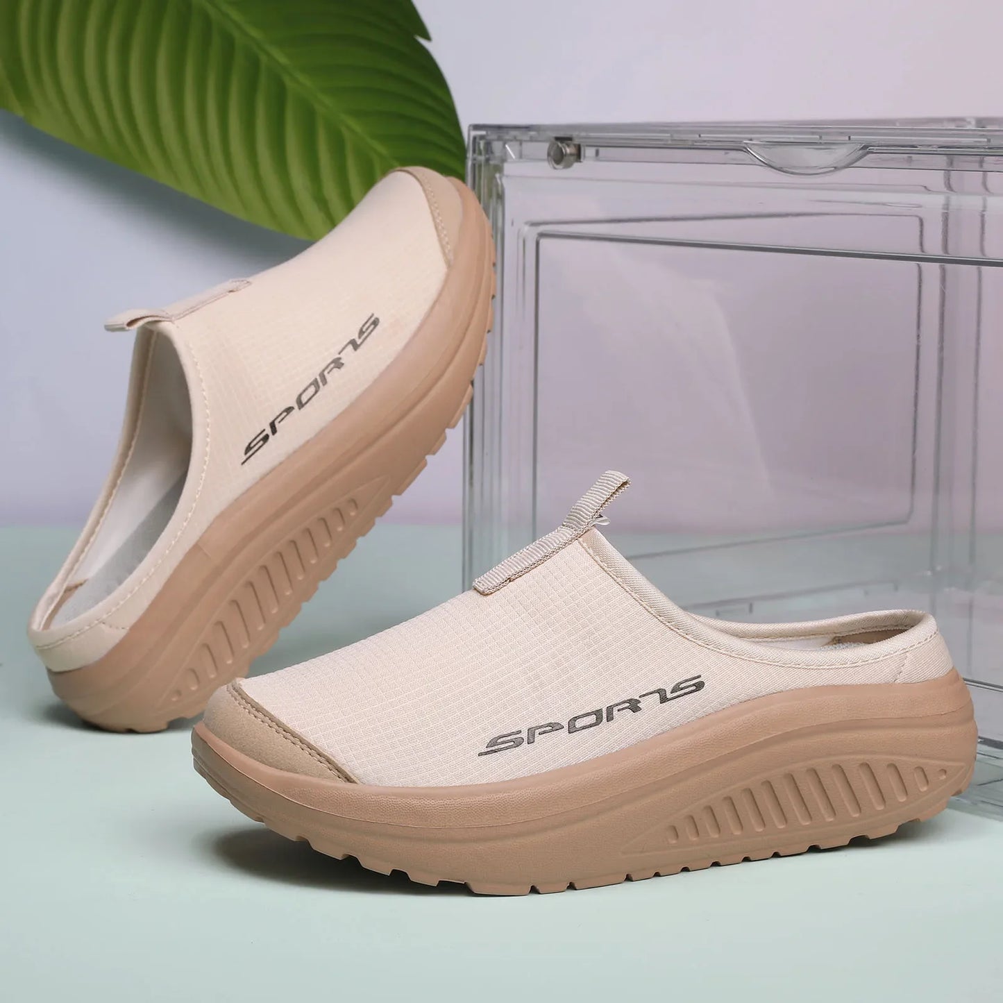 Ladies' Half Dragged Thick Soled Shoes Are Casual Lightweight and Breathable Increasing The Height for Lazy People To Step On