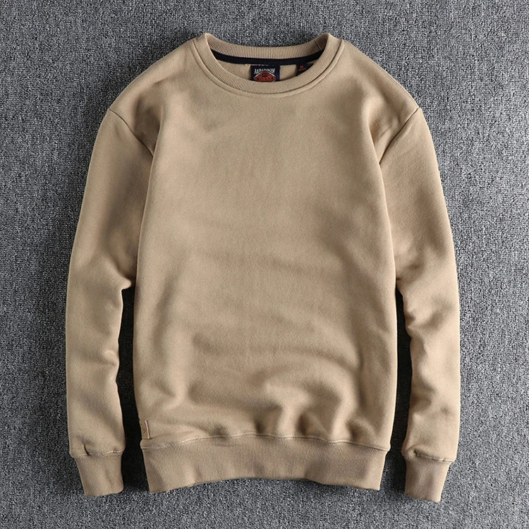 Autumn Winter American Retro Heavyweight Velvet Solid Color Sweatershirt Men's Fashion Pure Cotton Washed Youth Pullover Hoodies