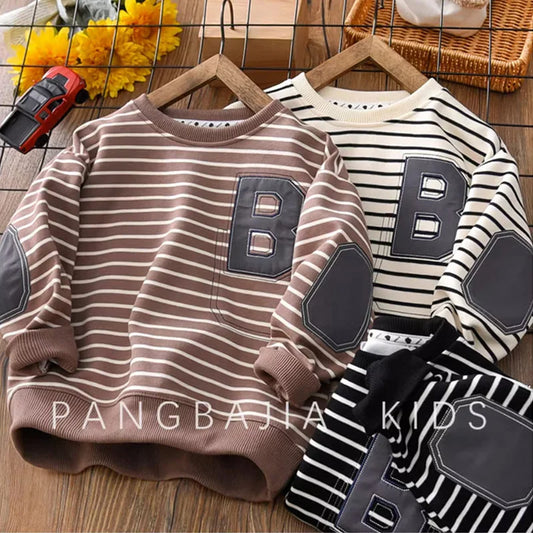 2024 Boys Striped Sweatshirt Children's Spring Autumn New Hoodies Kids Long Sleeve Casual Clothing Teenager Fashion Letter Coats