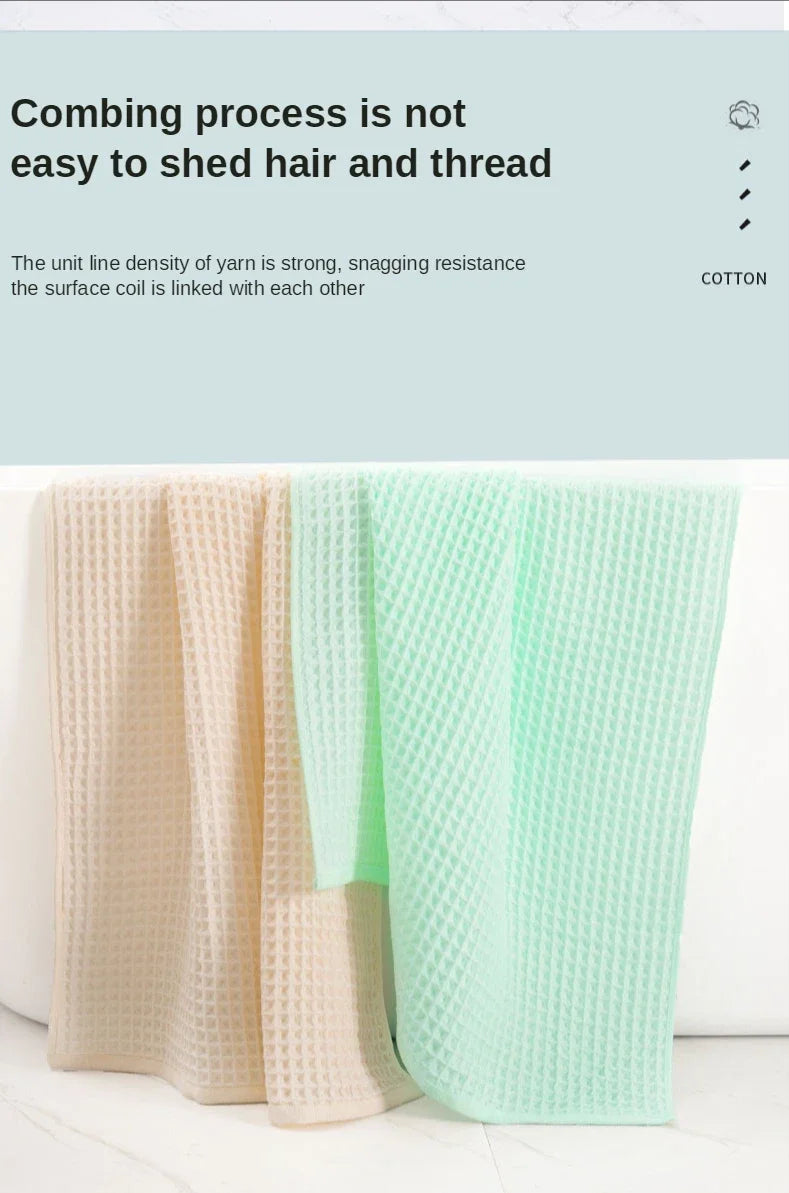 100% Cotton Bath Towel Set for Adult Child Super Absorbent Soft Bathroom Waffle Towel Solid Color Kitchen Clean Towels