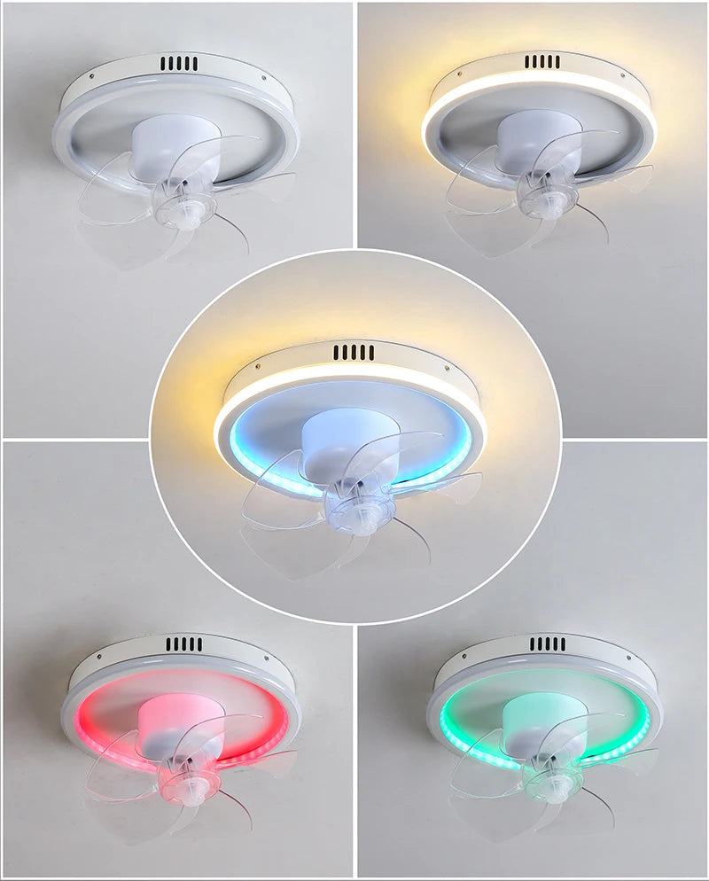 LED Ceiling Fan Lamp RGB Stepless Dimming Remote Interior Lighting Fixture Bedroom Living Home Decor Ceiling Fan With Light