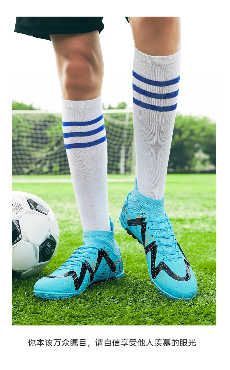Adult Professional FG/TF Soccer Shoes Non-Slip Long Spike Football Boots Young Kids High Ankle Cleats Grass Soccer Sneakers ﻿