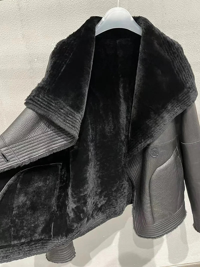 Lady 2023 Winter Jackets Genuine Sheepskin Shearling Jackets Women Double Face Leather Coats Wool Natural Leather