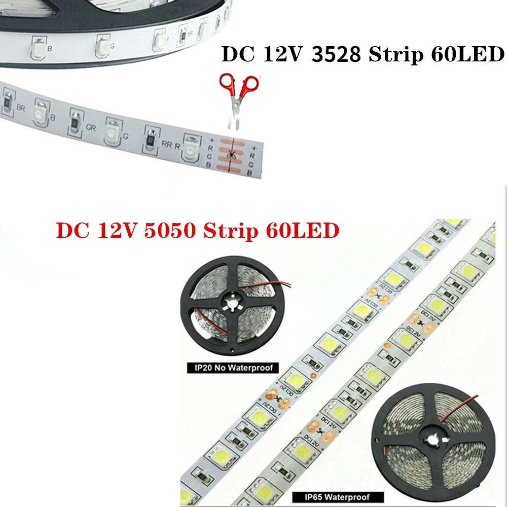 LED Strip Light 12V 5m SMD 5050 300 LEDs Pixels 2835 Diode Tape RGB White LED Ribbon Flexible Lights Home Decor