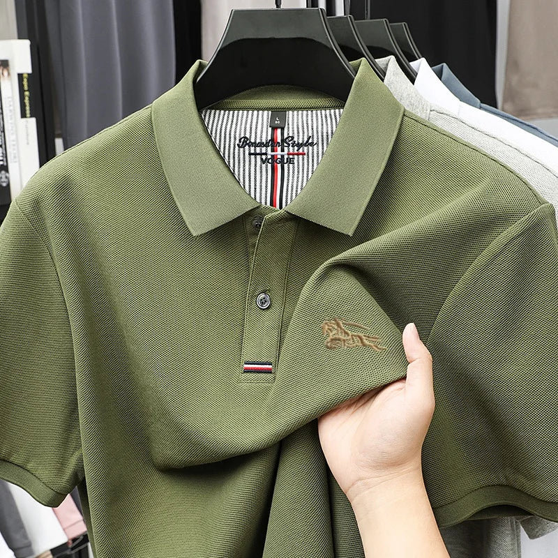 100% Pure Cotton Men's New Polo T-shirt Comfortable Breathable Cool Business Leisure Multi-scene Short Sleeve High-end Embroider