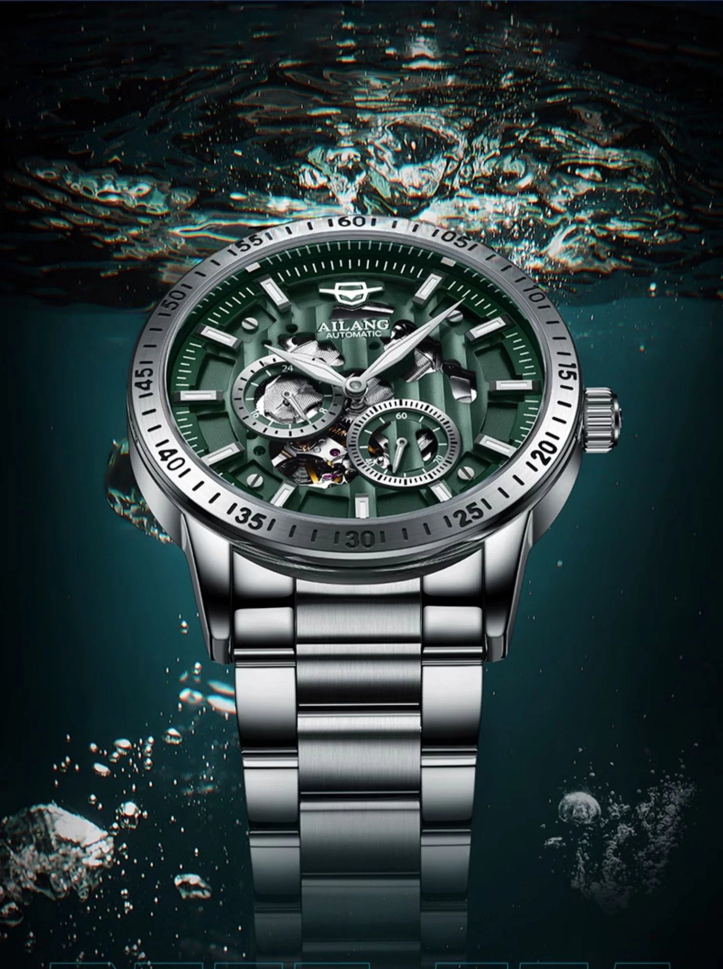 AiLang automatic mechanical watch back hollow out men high-end fashion multifunctional calendar glow-in-the-dark waterproof